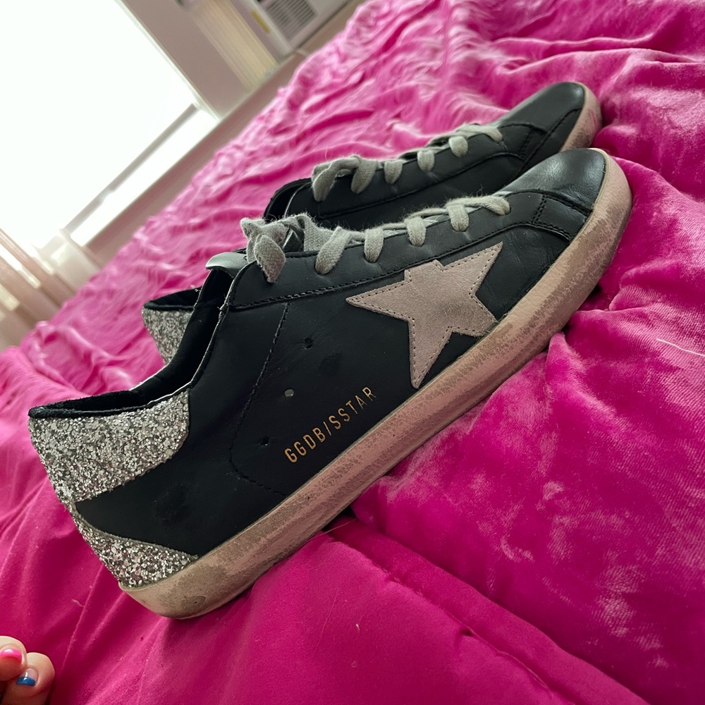 Golden Goose Superstar Leather Black & Glitter Low-Top Sneakers - Picture 3 of 7
